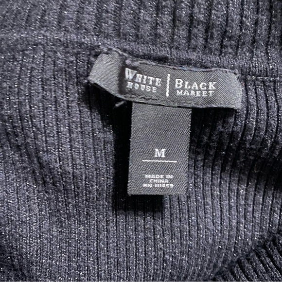 WHBM Black Metallic Weave Ribbed Cowl Neck Sweater - Picture 4 of 5